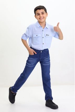 Erkek Çocuk Likralı Kot Jeans Pantolon Bıyıklı Model 6-12 Yaş