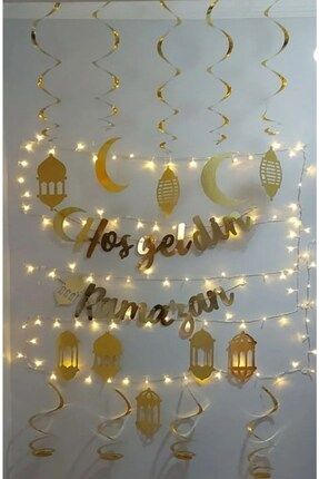 10'lu Tavan Süs ve Hoşgeldin Ramazan Bannner ve Led ışık Ramazan Ayı Süsleme Seti