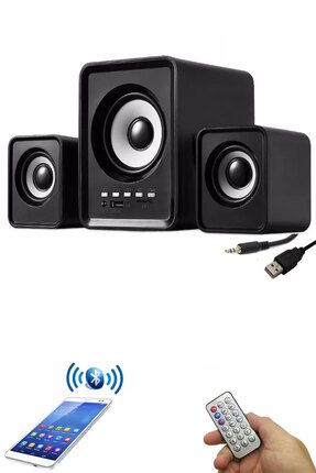 2+1 Ses Sistemi Kumandalı Bluetooth Hoparlör Tv/pc/telefon Uyumlu Usb Speaker Fm Radio Kart Okuyucu