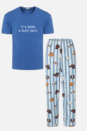 Erkek Kısa Kollu Pamuklu Hayvan Desenli Pijama Takımı