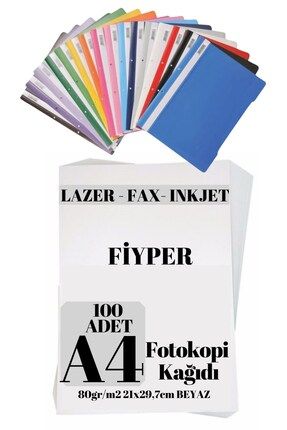 A4 Fotokopi Kağıdı 100lü ve Renkli Telli Dosya Seti