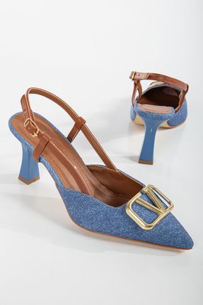 Kot Mavi Kadın Tokalı Topuklu Ayakkabı