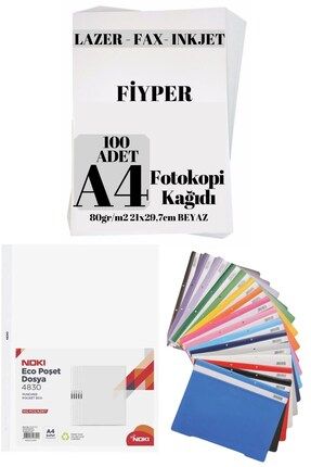 A4 Fotokopi Kağıdı 100lü ve Renkli Telli Dosya Poşet Dosya Seti
