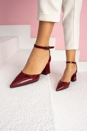 Valeri Bordo Rugan Sivri 6cm Kalın Topuklu Kadın Ayakkabı