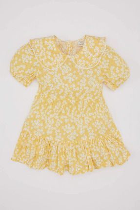Kız Bebek Çiçekli Kısa Kollu Krinkıl Viskon Elbise C2505a524sm