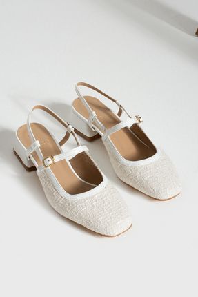 Kadın Beyaz Renk Detaylı Topuklu Ayakkabı 3 Cm Topuk