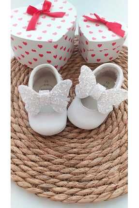 Bella Model Beyaz Payet Fiyonklu Bebek Makosen Patik Bebek Ayakkabısı