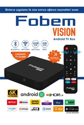 Vision 6K Android TV Box Medya Oynatıcı - Sesli Komut Bluetooth Wi-Fi 2 GB Ram 32 GB Hafıza