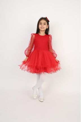 Kız Çocuk Kırmızı Simli Abiye 23 Nisan Gösteri Kıyafeti