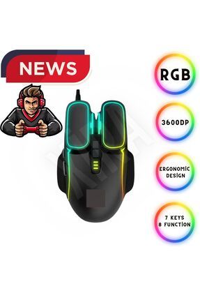 Özel Tasarım Gaming Oyuncu RGB FPS Yüksek Hassasiyetli 3600DP Ayarlanabilir Kablolu Mouse