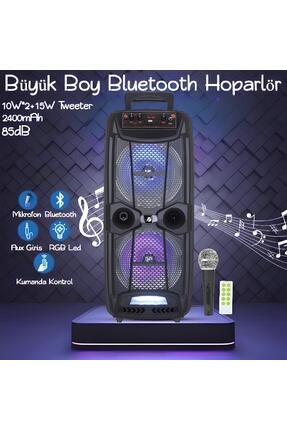 Büyük Boy Karaoke Speaker Mikrofonlu Bluetooth Hoparlör Extra Bass-Tweeter Subwoofer Ses Bombası