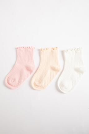 Kız Bebek Dikişsiz 3lü Pamuklu Uzun Çorap C4298A5NS