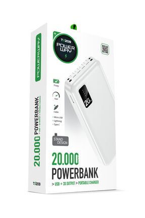 20.000 Mah Kablolu Dijital Göstergeli 20.000 Mah Garantili Dahili Stand TX209 Beyaz Powerbank