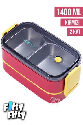 1400 ML İki Kat Üç Bölme Paslanmaz Çelik Bento Lunch Box Yeni Nesil Sefer Tası -Çatal/Kaşı
