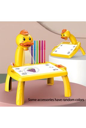 Projektör Çizim Masası Ve Boya Kalemi Seti Sarı Ördek Çocuk Çizim Boyama Masası Sarı