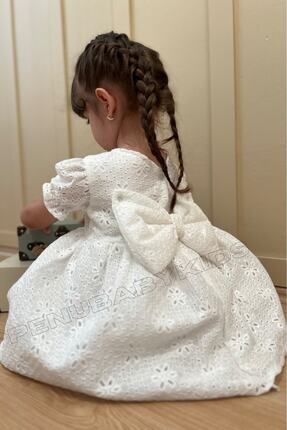 Beyaz Full Fistolu Kısa Kol Kız Bebek Elbise - Diana