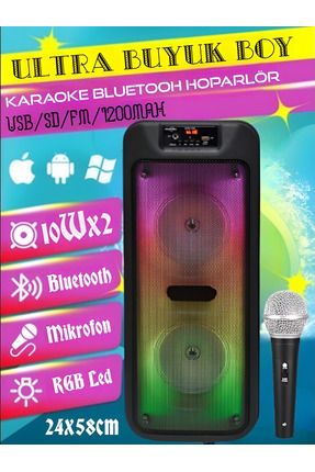 Ultra Büyük Boy Bluetooth Karaoke Mikrofonlu Party Hoparlörü Flame Light Işıklı Fm Müzik Ses Sistemi