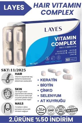 Saç Vitamini 60 Tablet Biotin Keratin Çinko D3 At Kuyruğu Selenyum Folik Asit Içeren Hair Vitamin