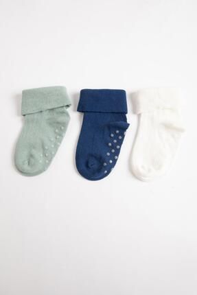 Erkek Bebek Kaydırmaz Taban 3'lü Pamuklu Uzun Çorap C4286a5ns