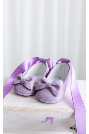 Mor Simli Deri Kız Bebek Ayakkabısı