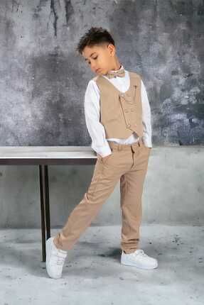 Erkek Çocuk Smokin Takım Elbise Yelekli Papyonlu