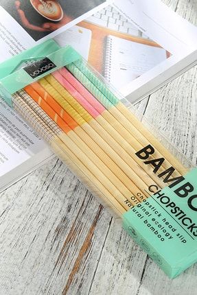 Yeniden Kullanabilir 10 Çift Bambu Ahşap Chopstick Seti Renkli