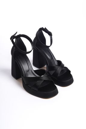 Siyah Saten Kadın Çapraz Platform Topuklu Ayakkabı Bg1115-119-0002