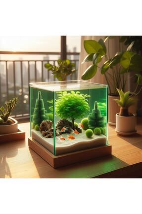 Lüks Akvaryum Mobilyalı Teraryum Habitat Fanus Yaşam Alanı Masaüstü Nano Mini Küçük Akvaryum