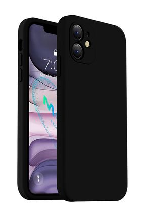 Iphone 11 Için Siyah Kare Köşeli Liquid Içi Kadife Silikon Kılıf