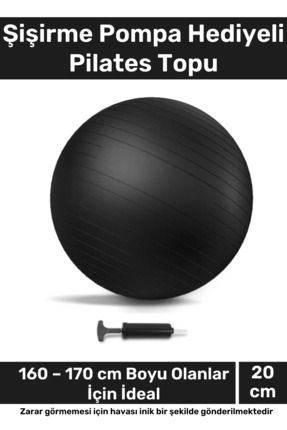 i Dayanıklı Mini Gymball 20cm Siyah Pilates Topu Şişirme Pompa
