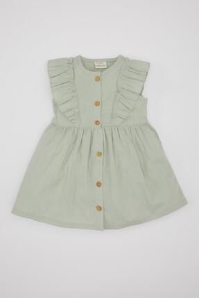 Kız Bebek Kısa Kollu Keten Görünümlü Elbise Z5119A224SM