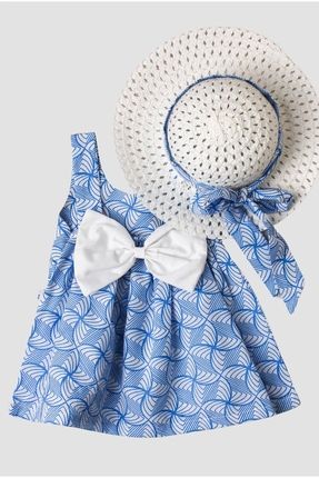 Bebek Elbisesi Şapkalı Desenli Askılı 2’li Kız Bebek Elbisesi