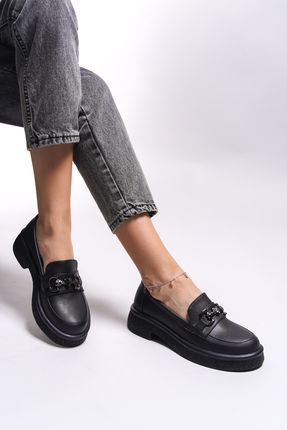 Lilfalona Kadın Loafer 0012140 Siyah Cilt