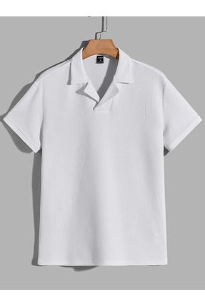 Erkek Beyaz Waffle Kumaş Regular Polo Yaka T-Shirt