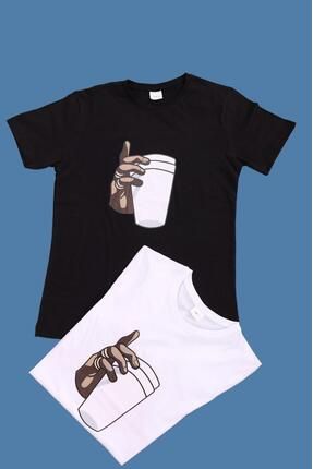 2'li Coffee Bardak Baskılı Unisex T-shirt/tişört