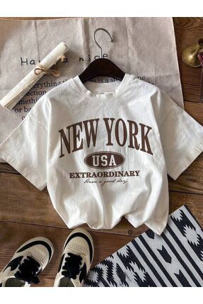 Kız/Erkek Çocuk Beyaz ''New York'' Ön Baskılı Tişört