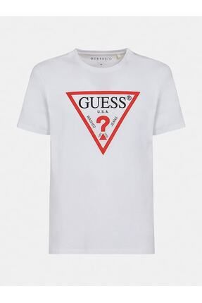 Guess Erkek Ucgen Logolu T shirt Beyaz Fiyat Yorumlar Trendyol