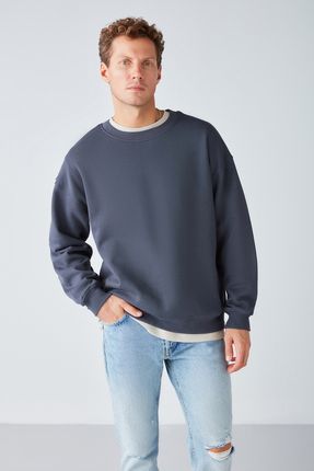 Stephan Erkek Yumuşacık Kumaşlı Oversize Fit Yuvarlak Yakalı Antrasit Sweatshirt
