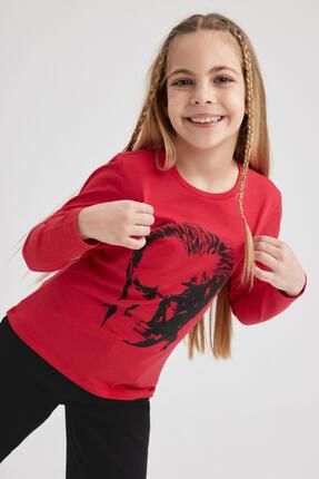 Kız Çocuk Atatürk Baskılı Uzun Kollu Kırmızı Tişört Z9145a623sp