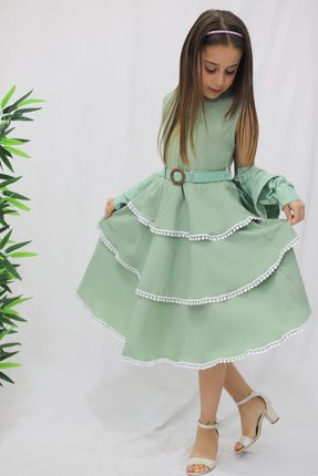 Kız Çocuk Yazlık Keten Çeketli Çantalı Elbise