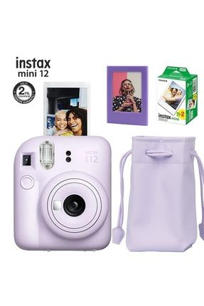 Instax Mini 12 Fotoğraf Makinesi-20li Film-Büzgülü Kılıf ve Fotoğraf Çerçevesi Seti 1