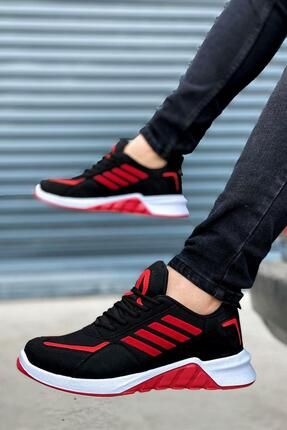 Siyah Kırmızı Çizgili Erkek Spor Ayakkabı