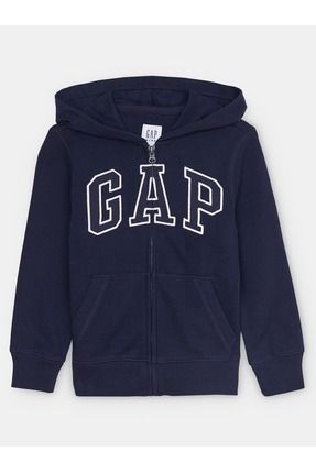 Erkek Çocuk Lacivert Gap Logo Fermuarlı Fransız Havlu Kumaş Sweatshirt