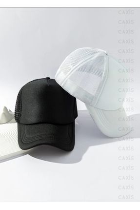 Yazlık Fileli Spor Unisex Şapka 2'li Takım Siyah ve Beyaz