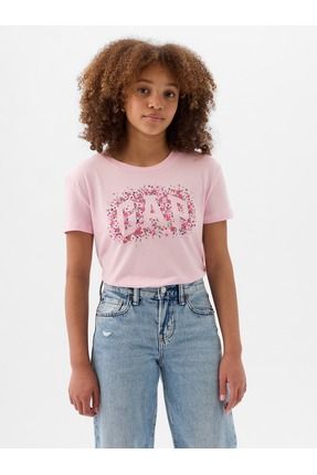 Kız Çocuk Pembe Organik Pamuk Grafikli T-Shirt