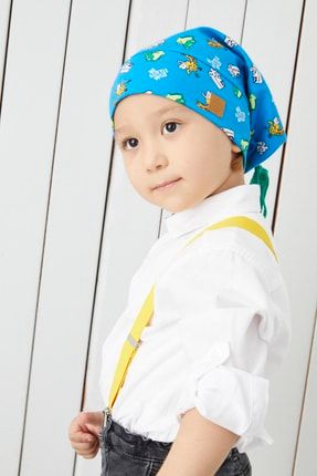 Erkek Çocuk Mavi Desenli Ip Detaylı 4 Mevsim Şapka Bere Buff -yumuşak Doğal Penye