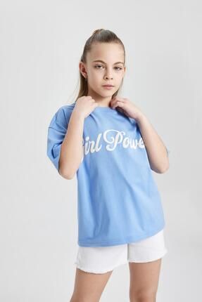 Kız Çocuk Oversize Fit Baskılı Kısa Kollu Tişört B5128a824sm