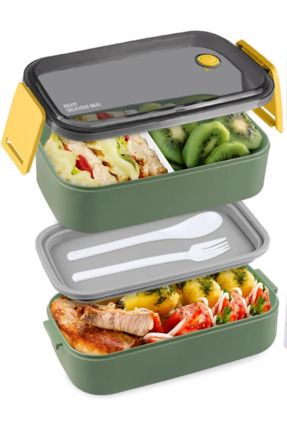 İki Katlı Beslenme Yemek Kabı, Lunch Box Ofis-okul İçin Yeni Nesil Sefer Tası, 900ml