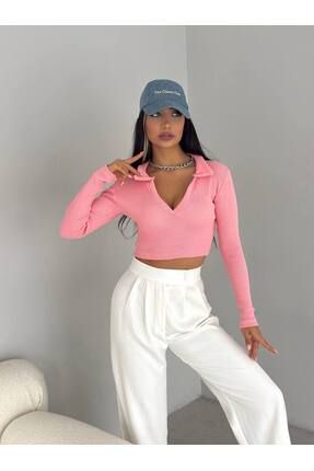 Genel Markalar Ka korse Crop Polo Yaka Sl m F t Kal p xs s m l xl Fiyat Yorumlar Trendyol