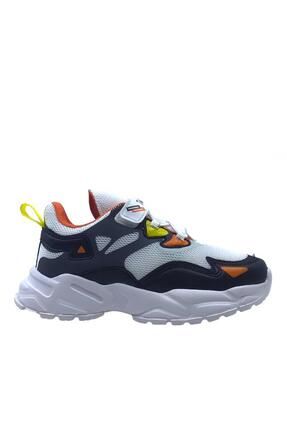 Beyaz- Turuncu- Laci Çocuk Sneaker Lastikli-Cırtlı Günlük Erkek Çocuk Spor Ayakkabı